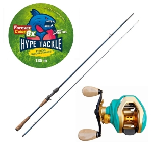 Hype Tackle H5 2.23m Up To 50g 2cz Cast Set + Hype Tackle H5 120LH VIVID 8.1:1 Multiplier + Hype Tackle WP8 Green Fluo 0.15mm 11.4kg 135m FEC