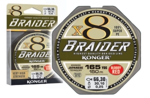 BRAIDER X8 0,25mm 150m 30,1kg VÉRVÖRÖS VÖRÖS