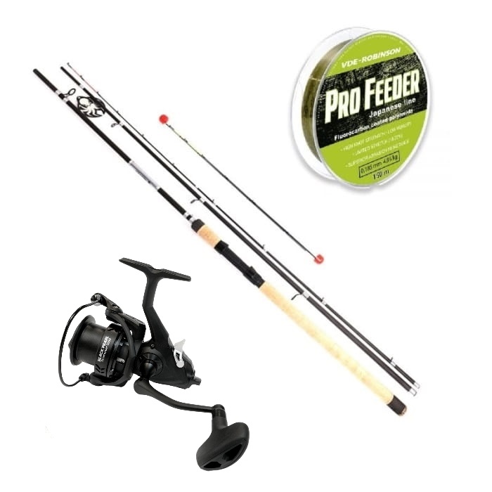 Kraken Black Pearl Feeder készlet 3,30m 120g 3+3 db + Kraken Free Runner 5500 + VDE-Robinson Pro Feeder zsinór 0,260mm 230m