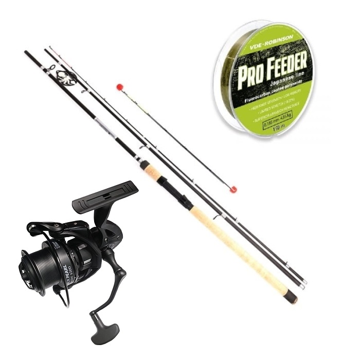 Kraken Black Pearl Feeder készlet 3,30m 120g 3+3 db + Kraken Black Pearl Feeder 5500 V2 + VDE-Robinson Pro Feeder zsinór 0,260mm 230m