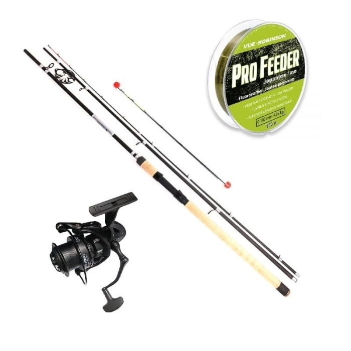 Kraken Black Pearl Feeder készlet 3.60m 150g 3+3 db + Kraken Black Pearl Feeder 5500 V2 + VDE-Robinson Pro Feeder zsinór 0.260mm 230m